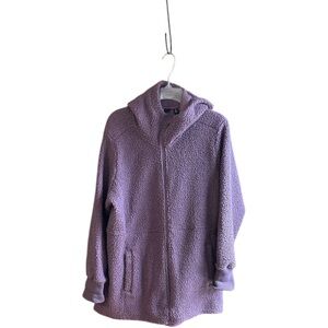 Lands' End Cozy (faux) Sherpa purple poly acrylic elastane hooded jacket Sz L